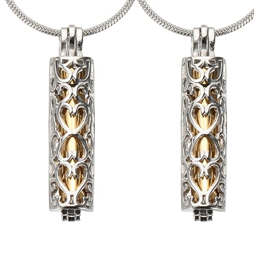 HARFINGTON Cylinder Urn Necklace, Hollow Cremation Jewelry Urn Necklace for Women Men Pet - color: Silver(Gold)