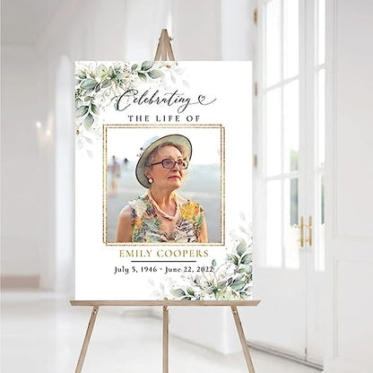 Funeral Welcome Sign, In Loving Memory, Greenery Funeral Welcome Sign, Memorial Welcome Sign, Celebration Of Life Welcome Sign, Celebration Of Life Poster, Eucalyptus #5 - color: Version 5