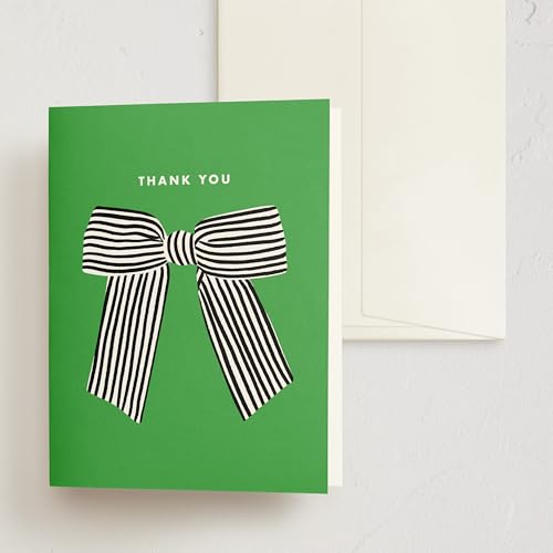 Minted Thank You Cards Pack, Set of 10, Folded Thank You Cards with 10 Envelopes, Blank Inside, Striped Bow Design, Luxurious Paper, Designed by Independent Artists, Small Business or Wedding Use - color: Striped Bow
