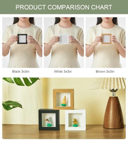 3x3 Mini Shadow Box Frame with Shatterproof Clear Glass & Push Pins - color: White+foam Back+foam Packaging, size: 3x3