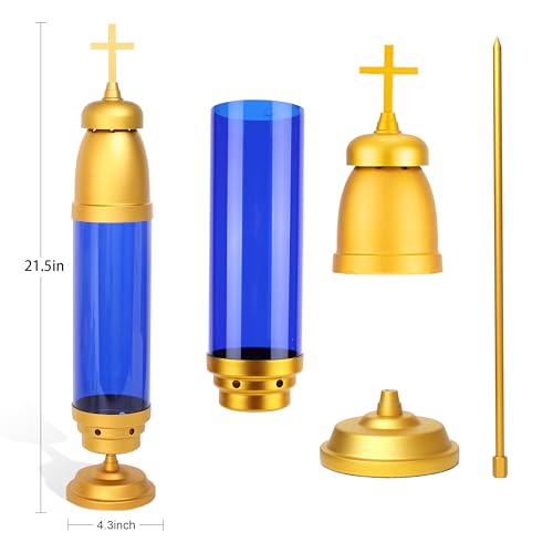 Cemetery Light Candle Holder, Memorial Candle, Grave Vigil Light Holder,Anodized Aluminum Eternal Light Dome Memorial Light Grav Lamp, Gold Blue