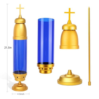 Cemetery Light Candle Holder, Memorial Candle, Grave Vigil Light Holder,Anodized Aluminum Eternal Light Dome Memorial Light Grav Lamp, Gold Blue