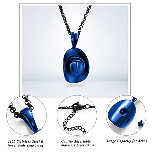 Hearbeingt Cowboy Hat Urn Necklace for Ashes Cremation Jewelry - color: Blue