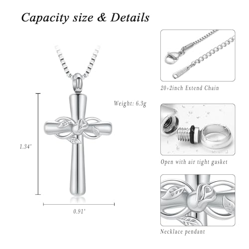 XSMZB Rose Flower Cross Cremation Jewelry for Ashes Human Pet Funeral Urn Pendant Cross Keepsake Ashes Necklace Memorial Gift - color: Customize