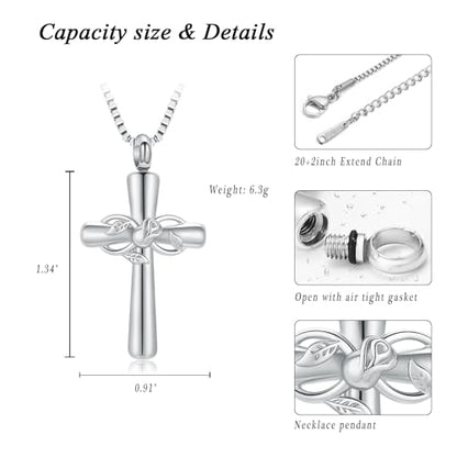 XSMZB Rose Flower Cross Cremation Jewelry for Ashes Human Pet Funeral Urn Pendant Cross Keepsake Ashes Necklace Memorial Gift - color: Customize
