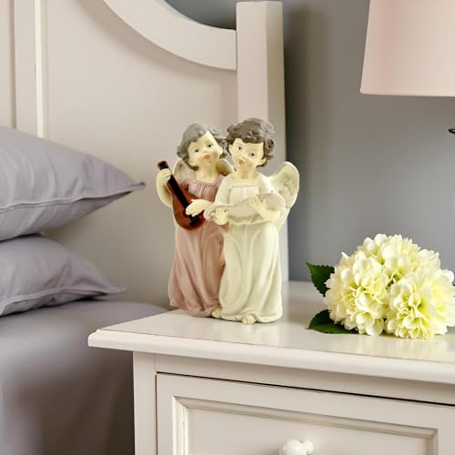 Musical Angel Duo Figurine, Singing and Playing Angels, 6.3 Inch | Hand-painted resin angel choir figurine for tabletops, Christmas displays and music rooms; a meaningful gift for women - color: Singing and Instrument Angel