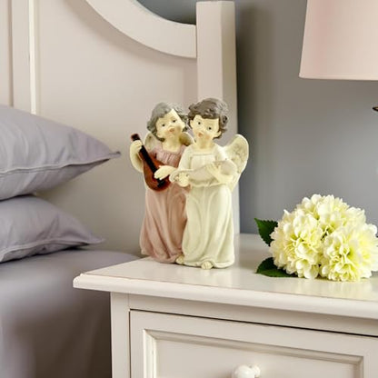 Musical Angel Duo Figurine, Singing and Playing Angels, 6.3 Inch | Hand-painted resin angel choir figurine for tabletops, Christmas displays and music rooms; a meaningful gift for women - color: Singing and Instrument Angel