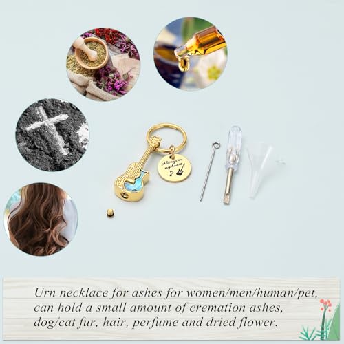 Imrsanl Guitar Urn Necklace Cremation Jewelry for Ashes | Ashes Holder Pendant, Funeral Keepsake, Memorial Gifts of Loss Loved Ones, For Women Men Guitarist - color: Keychain-Gold