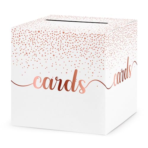 Hooqict Rose Gold Card Box with Slot 9.1" Elegant Wedding Favor Gift Card Box for Party, Reception, Birthday, Wedding Decorations, Retirement, Graduation Money Envelope Holder - color: Rose Gold