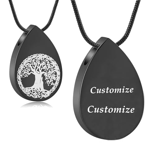 Hearbeingt Teardrop Urn Necklaces for Ashes Tree of Life Memorial Locket - color: Teardrop-Customize