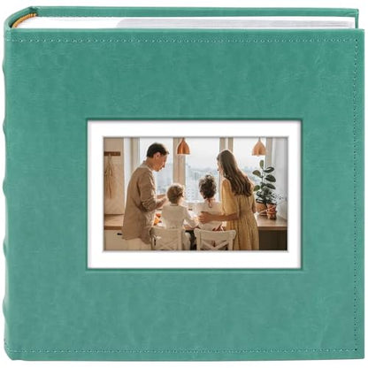 Photo Album Hold 200 4x6 Photos with Front Window for DIY (Crystal Green) | Memo Writing Space,Suede Faux Leather Picture Albums, Picture Book 200 Pockets Fits 4x6 Photo, Travel Wedding Memories - color: Crystal Green
