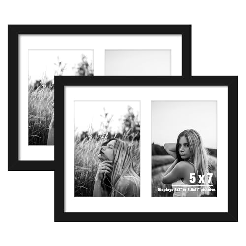DUENPY 2 Pack 8.5x11 Collage Frame For 2 5x7 Photos Black - color: Black, size: 8.5x11（5x7 opening）-2 Pack