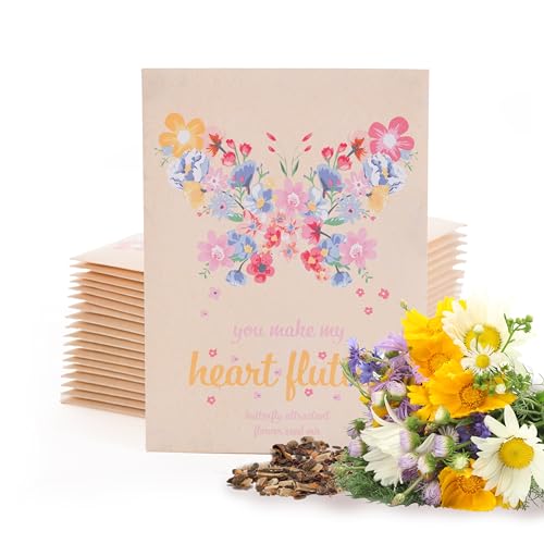 Make Your Heart Flutter 25 Bird and Butterfly Wildflower Seed Packets for Planting, A Beautiful Valentines Day Gift, Bentley Seed Co - style: Heart Flutter