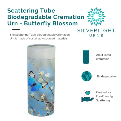 Butterfly Blossom Scattering Tube, Biodegradable Cremation Urn for Ashes, Adult Sized Cremation Urn, 12.5 Inches High