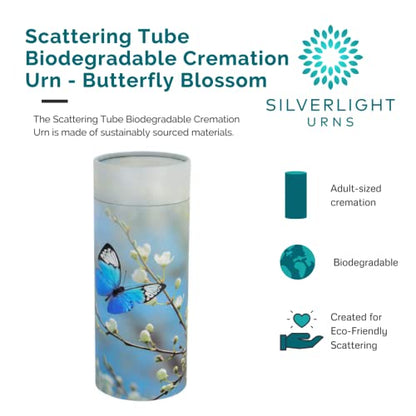 Butterfly Blossom Scattering Tube, Biodegradable Cremation Urn for Ashes, Adult Sized Cremation Urn, 12.5 Inches High