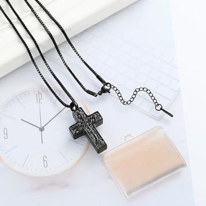 XSMZB Cross Urn Necklace for Ashes for Women Men Tree of Life Cross Cremation Jewelry Keepsake Pendant for Ashes of Loved One - color: Black