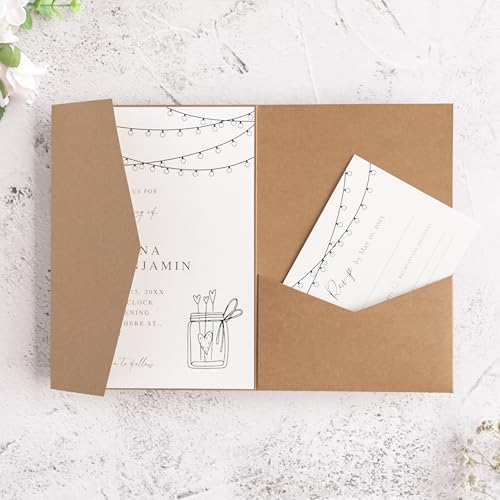 20 PCS Kraft Tri-fold Laser Cut Wedding Invitation Pockets for 5x7 Wedding Cards Bridal Shower Engagement Quinceanera Invite - color: Karft