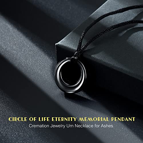 Hearbeingt Cremation Jewelry Urn Necklace for Ashes for Women Men, Circle of Life Eternity Memorial Pendant Ash Jewelry - color: Black