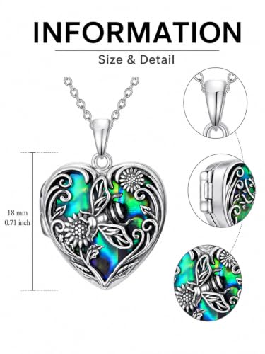 JKR Heart Picture Locket Necklace for Women That Holds Pictures Jewelry | Memorial Necklace with Picture Anniversary Birthday Gift for Women Wife Mom Girlfriend - color: Bee