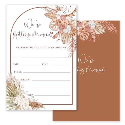 Floral Wedding Invitations, Boho Wedding Stationery for Celebration | Boho floral wedding invitations with botanical artwork and soft neutral tones for elegant wedding celebrations.