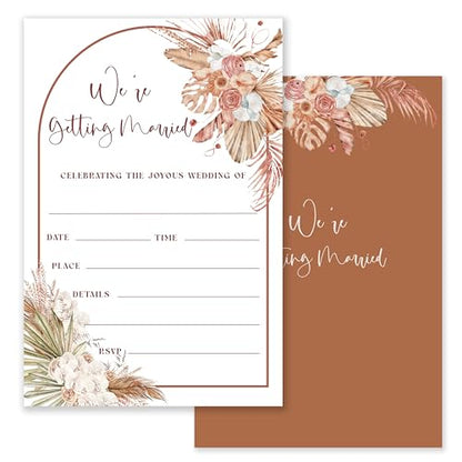 Floral Wedding Invitations, Boho Wedding Stationery for Celebration | Boho floral wedding invitations with botanical artwork and soft neutral tones for elegant wedding celebrations.