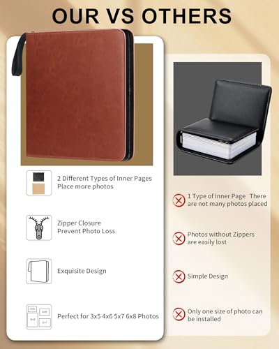 Leather Photo Album 4x6 200 Photos, DIY Scrapbook with 50 Sheets and 20 Blank Kraft Sheets, Travel Souvenir Diary Photo Book for Family Wedding Baby and Holiday Pictures - color: Brown