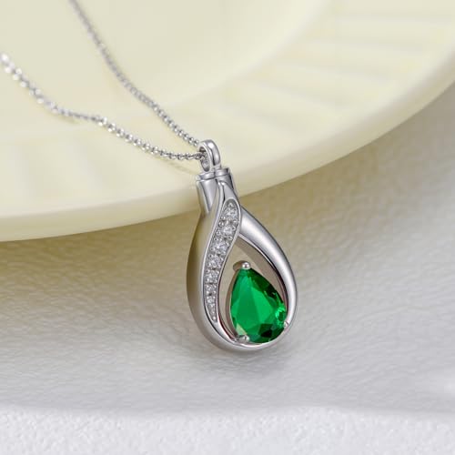 Teardrop Urn Necklace for Ashes Birthstone Keepsake Pendant Cremation Jewelry for Ashes Memorial Jewelry Gifts for Loss of a Loved One for Women - style: May-Emerald
