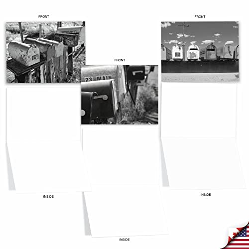 The Best Card Company - 10 Blank Note Cards with Envelopes (4 x 5.12 Inch) - Black & White Photos, Bulk Boxed Set - In the Mail M9681OCB - style: In The Mail