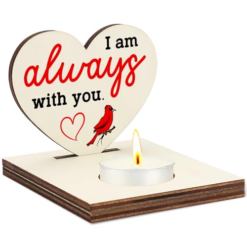 I Am Always with You Cardinal Memorial Candle Holder, Wooden Tea Light Stand with Red Bird and Heart Design, Sympathy Bereavement Gift for Loss of Loved One, Memory Remembrance Home Décor, CCA745 - color: Beige - I Am Always With You