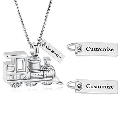 Oinsi Stainless Steel Mini Train Cremation Jewelry For Ashes Memorial Urn Necklace Keepsake Urn Pendant For Loved Ones - color: Customized