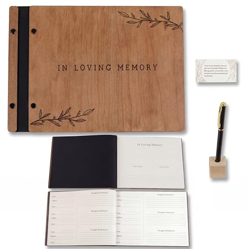 Aspen Studio Funeral Guest Book with Signing Pen in Loving Memory Wooden Funeral Guest Book for Memorial Funeral Service with Signing Pen for Funeral Reception