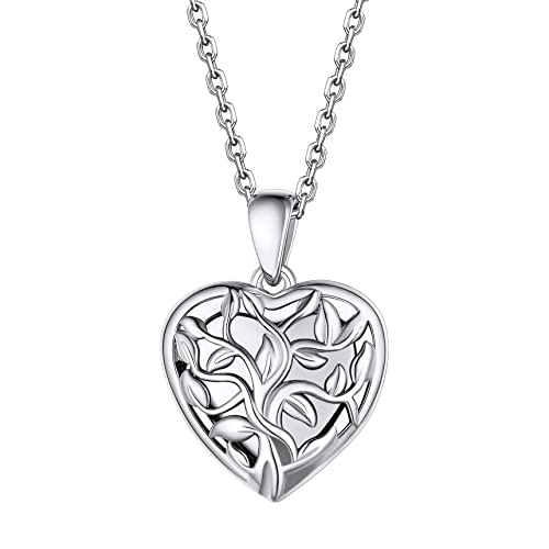 Bestyle Sterling Silver Heart Locket Necklace for Women, Dainty Cute Small Heart Locket Pendant in Gold/Rose Gold/Silver, Love Statement Jewelry Gift for Mother Wife - color: E1. Tree of Life-Silver-Locket Only, NO Custom