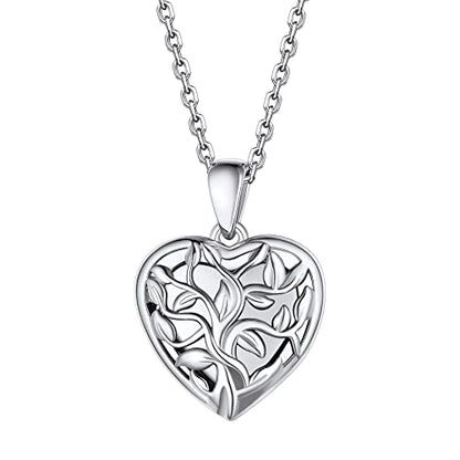 Bestyle Sterling Silver Heart Locket Necklace for Women, Dainty Cute Small Heart Locket Pendant in Gold/Rose Gold/Silver, Love Statement Jewelry Gift for Mother Wife - color: E1. Tree of Life-Silver-Locket Only, NO Custom