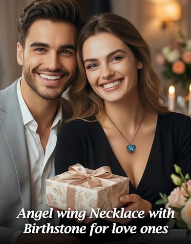 CDE Angel Wings Heart Birthstone Pendant Necklace Gift for Women | Silver/Gold Tone,Ideal Birthday & Anniversary Jewelry Gift for Wife,Girlfriend,Her - color: Black-12-Blue Zircon Birthstone