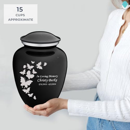 Geturns Embrace Adult Custom Butterfly Cremation Urns for Human Ashes I Black Large Funeral Urn for Female and Male I 200 lbs - color: Black