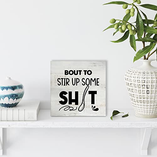 Rustic Bout to Stir up Wood Box Sign Funny Kitchen Wooden Box Sign - color: Natural Wood