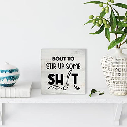 Rustic Bout to Stir up Wood Box Sign Funny Kitchen Wooden Box Sign - color: Natural Wood