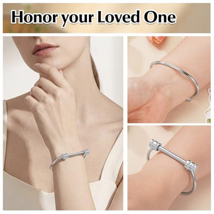 abooxiu Urn Bracelet for Ashes for Women Men Mantra Cuff Bangle Memorial Cremation Jewelry Stainless Steel Keepsake - Customize Available - color: Silver