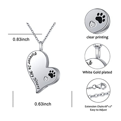 Ladytree 925 Sterling Silver Cremation Urn Necklace for Ashes - style: Paw Print