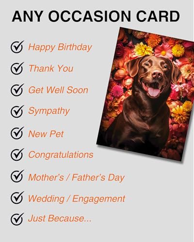Labrador with Flowers All Occasions Greeting Card from Unique Dogs Party Delights Collection Large 5x7 Inch Blank Inside with White Envelope - color: Labrador with Flowers