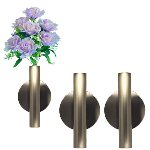 Gold Wall Decor, Plant Wall Vase Metal Tube Decoration Holder Used to Display Dried Flowers, Fake Flowers, Also Suitable for Gravestone Memorial Decoration (2 Pcs Bronze) - color: 2 Pcs Bronze