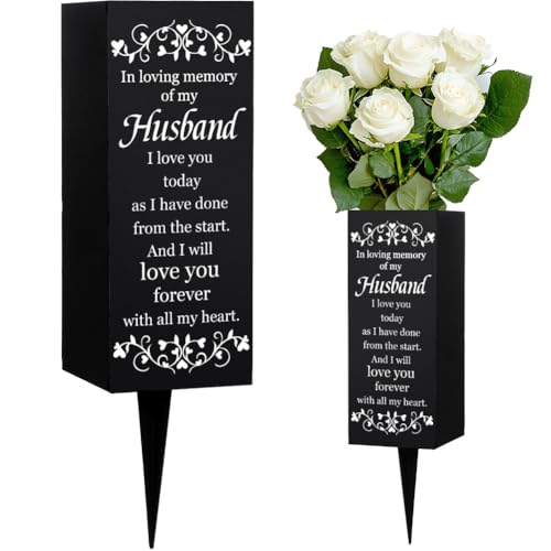 WEBEEDY Husband Cemetery Vase Decorations for Grave with Spikes Husband Metal Grave Vases Decorations for Cemetery Memory Sign Funeral Father's Day Memorial Day Decor, 1 pc (3x8 Inch)