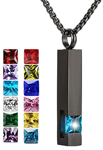 YOUFENG Urn Necklaces for Ashes Birthstone Cube Urns for Human Ashes Memorial Cremation Urn Locket Keepsake Ashes Jewelry - style: December
