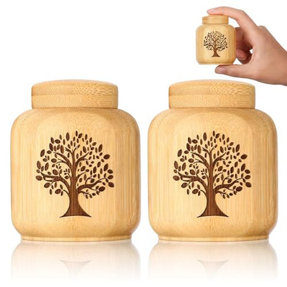 Mini Urns for Human Ashes Made of Bamboo,Small Urns for Ashes Keepsake with Tree of Life Pattern,Biodegradable Urn for Pet Cremation Keepsakes,Set of 2