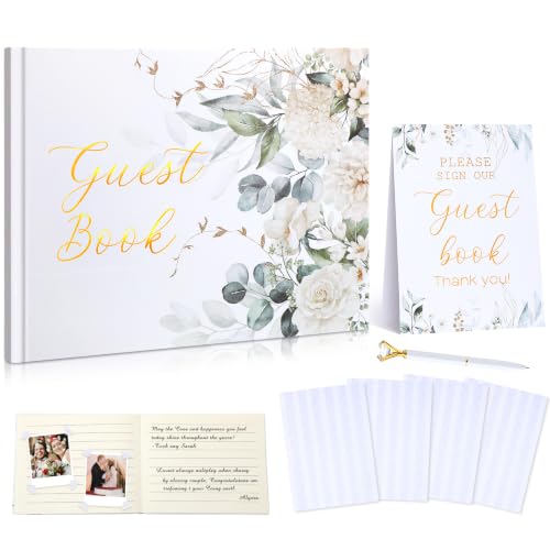 Wedding Guest Book with Pen and Table Sign, 7x9 Inch Photo Guestbook with 88 Lined Pages, Personalized Guestbook Photo Album Sign in Book for Reception Bridal Shower Wedding Birthday Party(Greenery) - style: Greenery