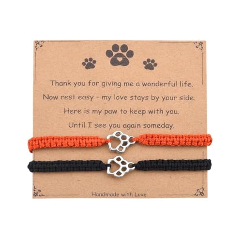 Pet Memorial Gifts for Loss of Dog Cat Paw Print Bracelets for Women Men Pet Sympathy Gift Remembrance Bereavement Gifts Idea - color: Red & Black
