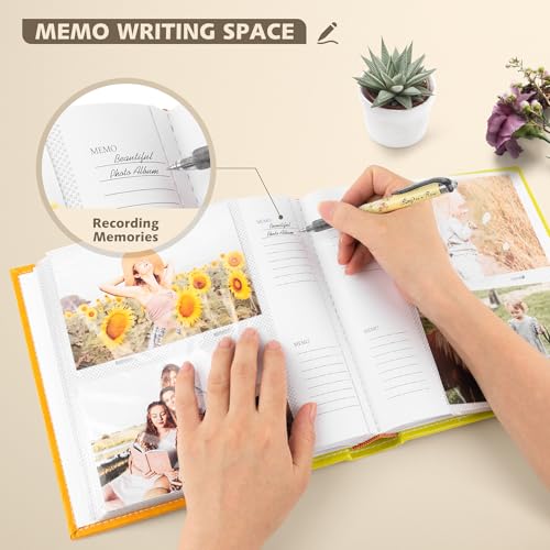 Photo Album Hold 200 4x6 Photos with Memo Writing Space (Orange&Yellow) | Faux Leather Picture Book Fits 4x6 Photo, 200 Pockets Great for Wedding Family Holidays - color: Orange & Light Yellow