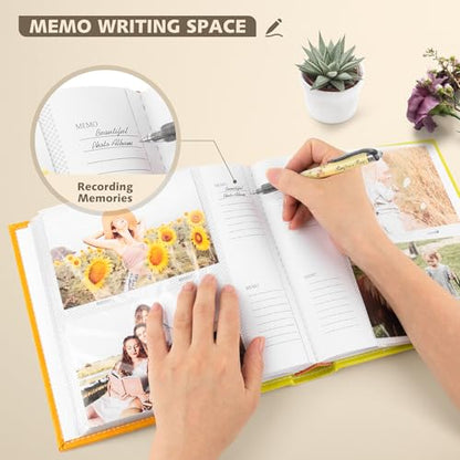 Photo Album Hold 200 4x6 Photos with Memo Writing Space (Orange&Yellow) | Faux Leather Picture Book Fits 4x6 Photo, 200 Pockets Great for Wedding Family Holidays - color: Orange & Light Yellow