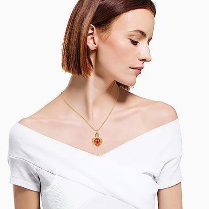 memorial jewelry Gold Angel Wings Glass Heart Urn Pet/Human Cremation Pendant Necklace Jewelry for Ashes - color: Red