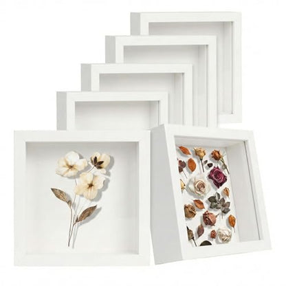 Wazzio 6Pack 5x5 Inch Shadow Box Frame, Wood Display Case Memory Box | 1" Deep Keepsake Frame, Memorabilia Showcase, Photo Ticket Medal Display, Wall Tabletop Picture Frame, Souvenir Gift Box - color: White